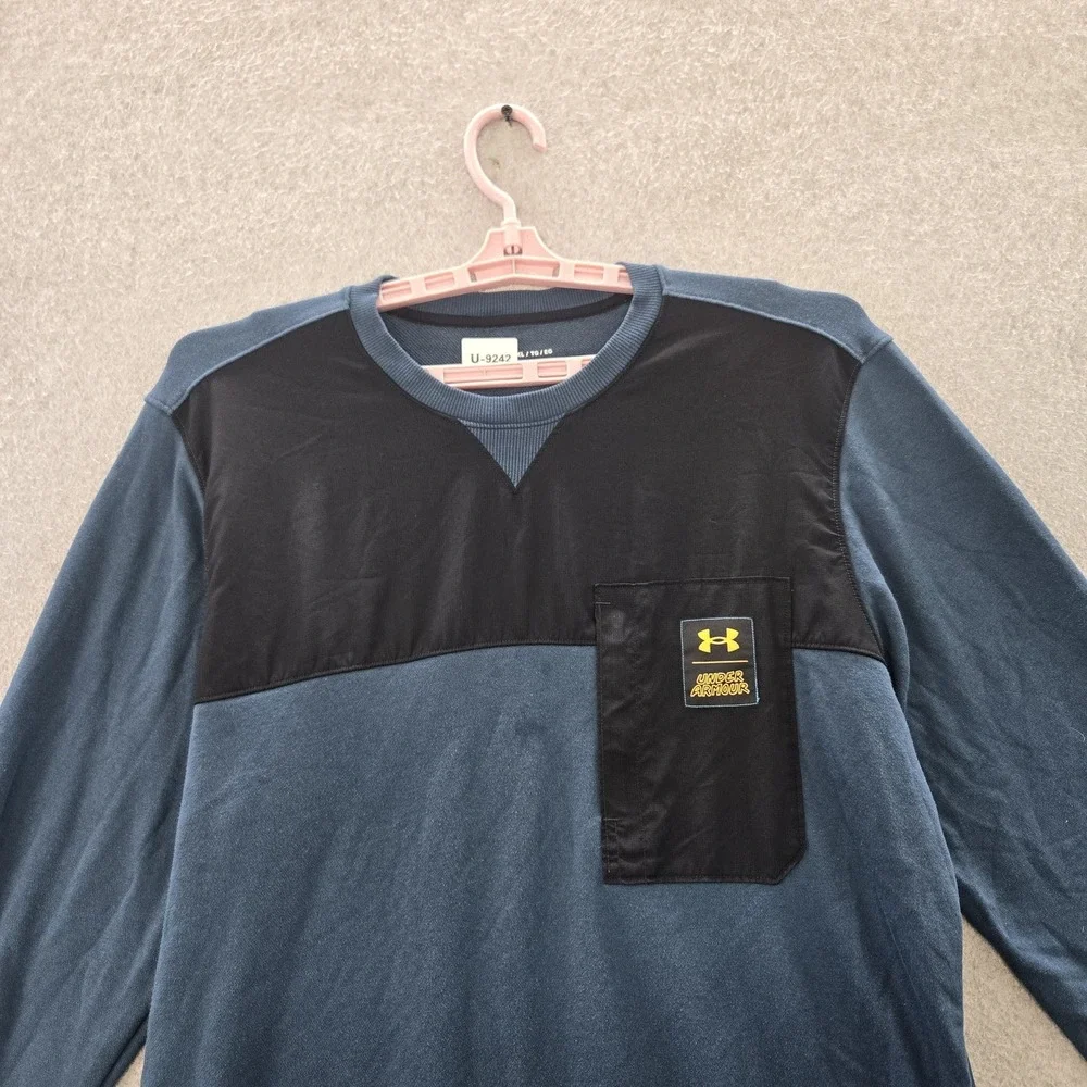 Under Armour Men Sweatshirt XL Blue‎ Colorblock UA Rival Terry Scribble Crew